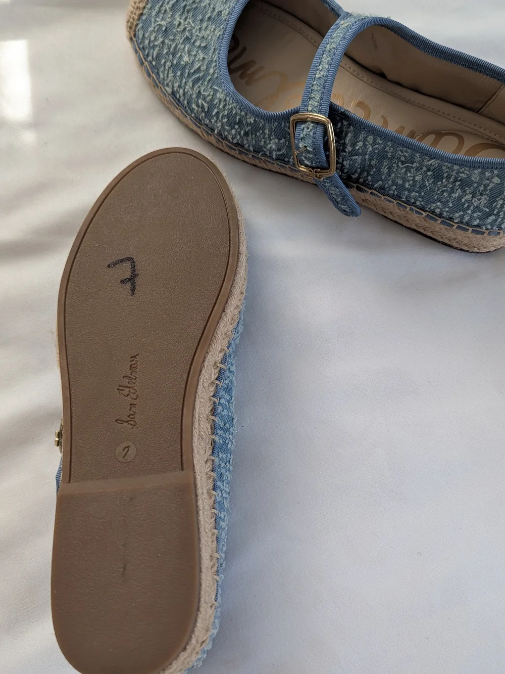 Sam Edelman Denim Blue Mary Jane Espadrille Flats with Buckle